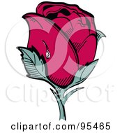 Royalty Free RF Clipart Illustration Of A Dew Drop On The Side Of A Single Red Rose