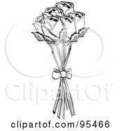 Royalty Free RF Clipart Illustration Of A Bouquet Of Black And White Roses With A Bow