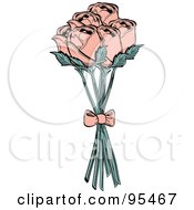 Royalty Free RF Clipart Illustration Of A Bouquet Of Peach Roses With A Bow