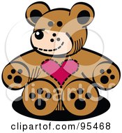 Poster, Art Print Of Brown Valentine Teddy Bear With A Heart Chest