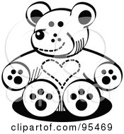 Poster, Art Print Of Black And White Valentine Teddy Bear With A Heart Chest