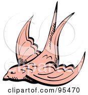 Royalty Free RF Clipart Illustration Of A Peach Valentine Swallow Swooping by Andy Nortnik