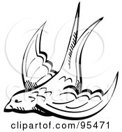 Royalty Free RF Clipart Illustration Of A Black And White Valentine Swallow Swooping