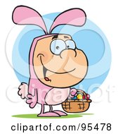 Poster, Art Print Of Man In A Pink Easter Bunny Costume Carrying A Basket