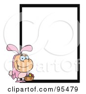 Royalty Free RF Clipart Illustration Of A Man In An Easter Bunny Costume Standing By A Blank Sign