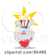 Royalty Free RF Clipart Illustration Of A Gray USA Bunny Holding A Red Heart And Wearing A Patriotic Hat