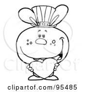 Royalty Free RF Clipart Illustration Of An Outlined American Bunny Holding A Heart And Wearing A Patriotic Hat
