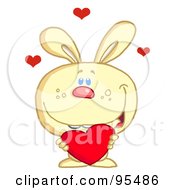 Poster, Art Print Of Loving Yellow Bunny Holding A Red Heart