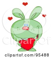 Poster, Art Print Of Loving Green Bunny Holding A Red Heart