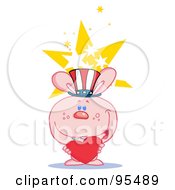 Royalty Free RF Clipart Illustration Of A Pink Americana Bunny Holding A Red Heart And Wearing A Patriotic Hat
