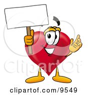 Love Heart Mascot Cartoon Character Holding A Blank Sign