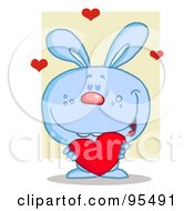 Poster, Art Print Of Sweet Blue Bunny Holding A Red Heart