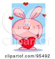 Poster, Art Print Of Loving Pink Bunny Holding A Heart