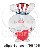 Royalty Free RF Clipart Illustration Of A Gray American Bunny Holding A Red Heart And Wearing A Patriotic Hat