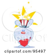 Royalty Free RF Clipart Illustration Of A Blue USA Bunny Holding A Red Heart And Wearing A Patriotic Hat