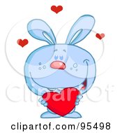 Poster, Art Print Of Loving Blue Bunny Holding A Red Heart