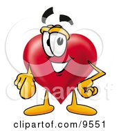 Love Heart Mascot Cartoon Character Pointing At The Viewer