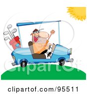 Poster, Art Print Of Golfer Man Driving A Cart On A Sunny Day