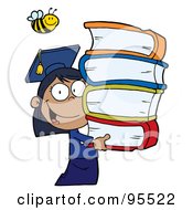 Poster, Art Print Of Bee Over An African American Graduate School Girl Carrying A Stack Of Books
