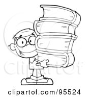 Poster, Art Print Of Smart School Boy Carrying A Stack Of Books