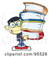 Poster, Art Print Of Smart Oriental School Boy Carrying A Stack Of Books