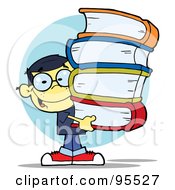Poster, Art Print Of Smart Asian School Boy Carrying A Stack Of Books
