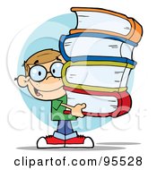 Poster, Art Print Of Smart Dirty Blond School Boy Carrying A Stack Of Books