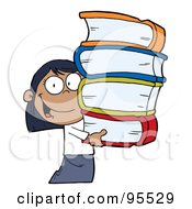 Poster, Art Print Of Smart African American School Girl Carrying A Stack Of Books