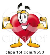 Clipart Picture Of A Love Heart Mascot Cartoon Character Flexing His Arm Muscles