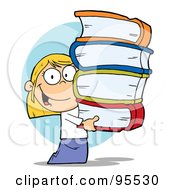 Royalty Free RF Clipart Illustration Of A Smart Blond School Girl Carrying A Stack Of Books
