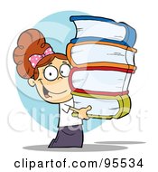 Poster, Art Print Of Smart Brunette School Girl Carrying A Stack Of Books