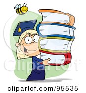 Royalty Free RF Clipart Illustration Of A Bee Over A Blond Graduate School Girl Carrying A Stack Of Books