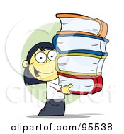 Royalty Free RF Clipart Illustration Of A Smart Oriental School Girl Carrying A Stack Of Books