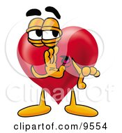 Love Heart Mascot Cartoon Character Whispering And Gossiping