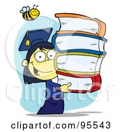 Royalty Free RF Clipart Illustration Of A Bee Over An Asian Graduate School Girl Carrying A Stack Of Books