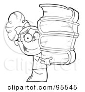 Royalty Free RF Clipart Illustration Of A Smart Outlined School Girl Carrying A Stack Of Books