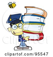 Poster, Art Print Of Bee Over A Happy Asian Graduate School Boy Carrying A Stack Of Books