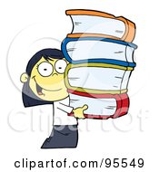 Royalty Free RF Clipart Illustration Of A Smart Asian School Girl Carrying A Stack Of Books
