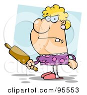 Mad Caucasian Housewife Holding A Rolling Pin