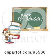 School Boy Carrying Books By A Back To School Chalk Board