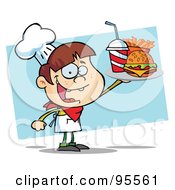 Poster, Art Print Of White Burger Boy Holding Up A Cheeseburger Fries And Cola