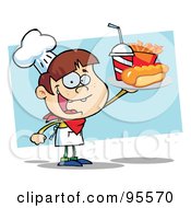 Poster, Art Print Of White Chef Boy Carrying A Hot Dog French Fries And Cola