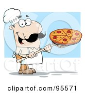 Royalty Free RF Clipart Illustration Of A Happy White Chef Carrying A Pizza Pie On A Stove Shovel