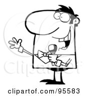 Royalty Free RF Clipart Illustration Of An Outlined Tv Show Host Using A Microphone