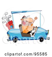 Poster, Art Print Of Golfer Guy Driving A Blue Cart