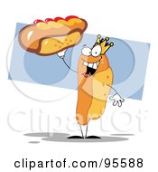 Royalty Free RF Clipart Illustration Of A Crowned Hot Dog Holding Up A Garnished Hot Dog