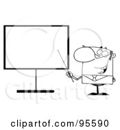 Royalty Free RF Clipart Illustration Of An Outlined Businessman Pointing A Stick At A Blank Board