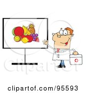 Royalty Free RF Clipart Illustration Of A Friendly Male Doctor Standing By Fruit On A Board