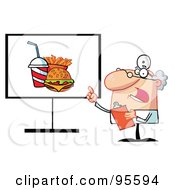 Poster, Art Print Of Senior Doctor Talking And Pointing To Fast Food On A Board