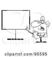 Poster, Art Print Of Outlined Senior Doctor Talking And Pointing To A Blank Board